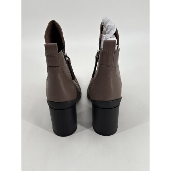 Me Too Brown Knit Leather Block Heel Ankle Boots With Side Zipper Womens Size 9 - Picture 3 of 11